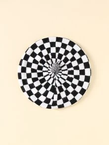 Bebé Boina con patrón de cuadros - Blanco y Negro - Ver 2