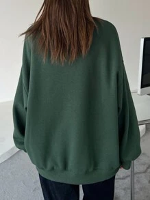 DAZY Letter Embroidery Drop Shoulder Thermal Pullover Sweatshirt - Dark Green - View 2