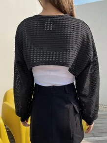 DAZY Áo crop top tay dài tay kiểu Pointelle đan không có áo hai dây, áo nữ dài tay, quần áo nữ mùa thu lót nhiệt - màu đen - Xem 2