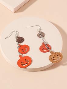 Halloween Pumpkin Drop Earrings - Multicolor - View 2