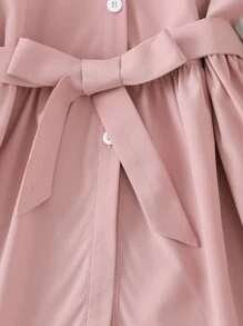 小女孩荷葉袖紐扣腰帶襯衫