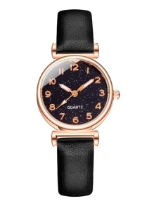 1 Máy Tính Bầu Trời Đầy Sao Mặt Tròn Con Trỏ Đồng Hồ Thạch Anh & 1 Vòng Tay Làm Quà Tặng Cho Học Sinh Trở Lại Trường Học - màu đen - Xem 5