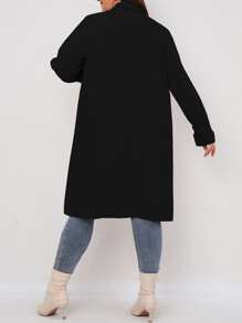 SHEIN LUNE Plus Double Breasted Trench Coat - Black - View 2