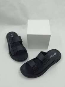 Men Buckle Decor Footbed Sandals - Black - View 2
