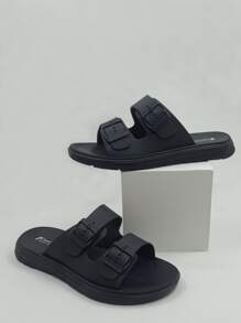 Men Buckle Decor Footbed Sandals - Black - View 3