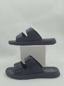 Men Buckle Decor Footbed Sandals - Black - View 4