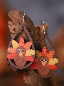 感恩節雞和水滴形耳墜 - 彩色 - 查看 3