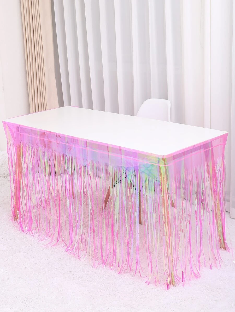 1 st metallfolie fransar engångsbord kjol - Skrikrosa - Visa 1