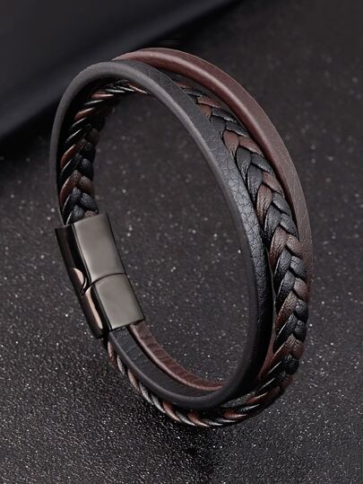 Fashionable and Popular Men Braided Detail Bracelet PU for Jewelry Gift and for a Stylish Look