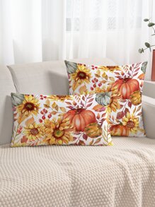 1 pieza Funda de cojín sin relleno flor & con patrón de calabaza - Amarillo - Ver 1