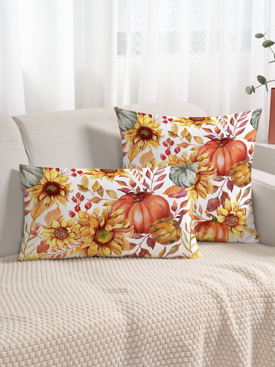 1 pieza Funda de cojín sin relleno flor & con patrón de calabaza - Amarillo - Ver 1