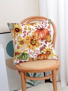 1 pieza Funda de cojín sin relleno flor & con patrón de calabaza - Amarillo - Ver 4