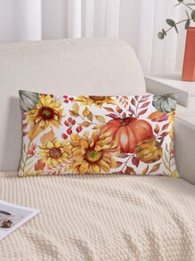 1 pieza Funda de cojín sin relleno flor & con patrón de calabaza - Amarillo - Ver 5