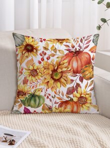 1 pieza Funda de cojín sin relleno flor & con patrón de calabaza - Amarillo - Ver 2