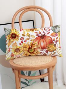 1 pieza Funda de cojín sin relleno flor & con patrón de calabaza - Amarillo - Ver 6