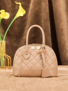 Mini Argyle Quilted Chain Dome Bag - Khaki - View 1