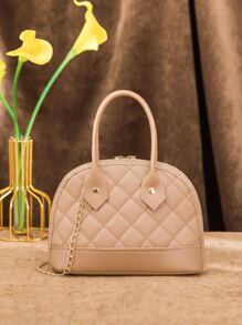 Mini Argyle Quilted Chain Dome Bag - Khaki - View 2