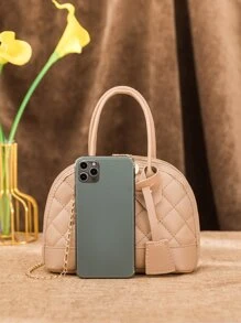 Mini Argyle Quilted Chain Dome Bag - Khaki - View 3