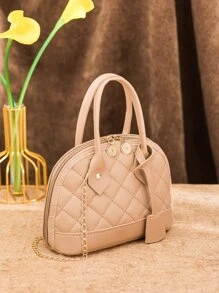 Mini Argyle Quilted Chain Dome Bag - Khaki - View 4