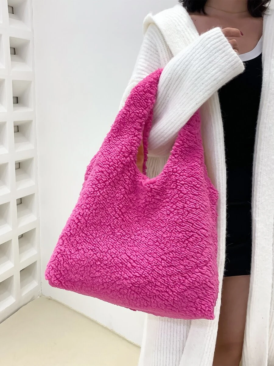Neon Pink Fluffy Shopper Bag - Hot Pink - View 1