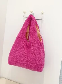 Neon Pink Fluffy Shopper Bag - Hot Pink - View 2