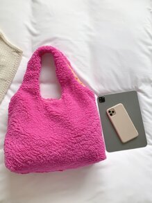 Neon Pink Fluffy Shopper Bag - Hot Pink - View 3