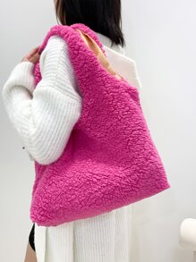 Neon Pink Fluffy Shopper Bag - Hot Pink - View 4