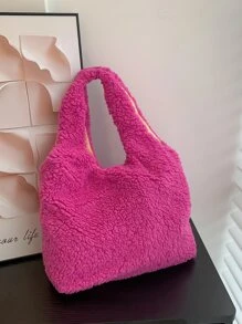 Neon Pink Fluffy Shopper Bag - Hot Pink - View 5