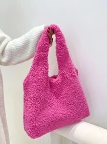 Neon Pink Fluffy Shopper Bag - Hot Pink - View 6