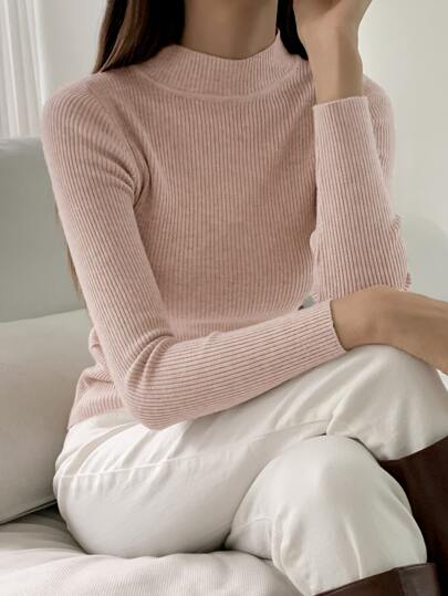 DAZY 商务休闲纯色罗纹针织立领毛衣、长袖上衣、秋装