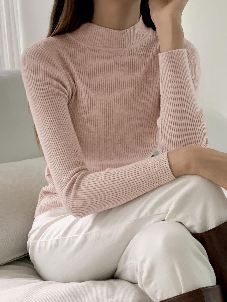 DAZY 商务休闲纯色罗纹针织立领毛衣、长袖上衣、秋装