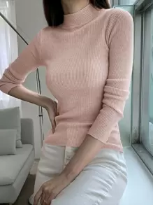 DAZY 商务休闲纯色罗纹针织立领毛衣、长袖上衣、秋装