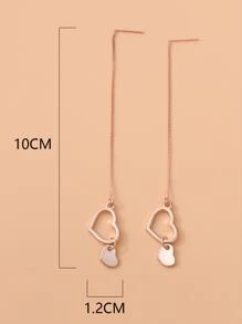 Heart Decor Threader Earrings - Rose Gold - View 2