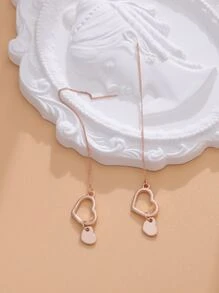 Heart Decor Threader Earrings - Rose Gold - View 3