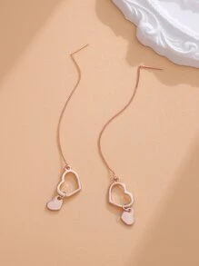 Heart Decor Threader Earrings - Rose Gold - View 1