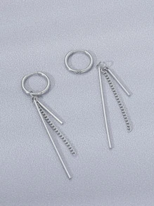 時尚流行男士鍊式和棒式吊式耳環不銹鋼，適合珠寶禮物和時尚外觀 - 銀色 - 查看 2