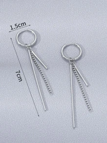 時尚流行男士鍊式和棒式吊式耳環不銹鋼，適合珠寶禮物和時尚外觀 - 銀色 - 查看 3