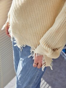 Manfinity Hypemode Men Drop Shoulder Ripped Distressed Jumper - Apricot - View 6