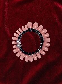 ROMWE Goth 24pcs Long Coffin Rhinestone Decor Fake Nail - Multicolor - View 2