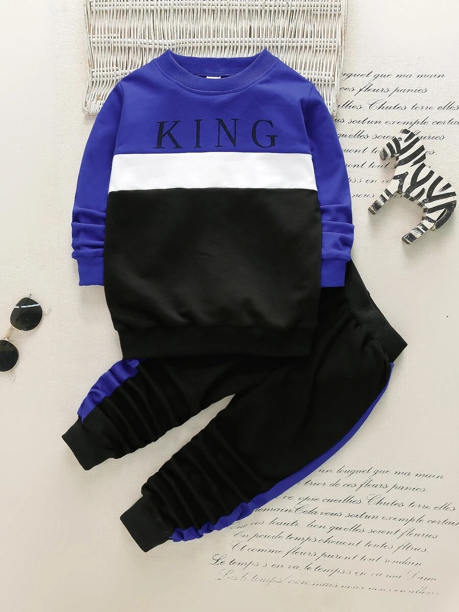 SHEIN Chàng trai trẻ Khối màu Đồ họa Chữ cái Áo len & Quần nỉ - Nhiều màu - Xem 1