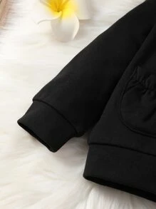 Baby Solid Dual Pockets Zip Up Hoodie - Black - View 5