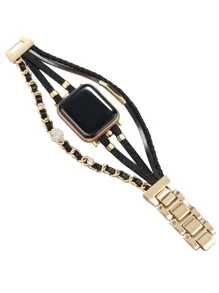1 pieza Correa de reloj con capas compatibles con Apple Watch 38mm 40mm 41mm 42mm 44mm 45mm 49mm correas de reloj de pulsera multicolor con doble cadena y diamantes de imitación de repuesto compatibles con Apple Watch SE SE2 8 7 6 5 4 3 2 1