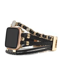 1 pieza Correa de reloj con capas compatibles con Apple Watch 38mm 40mm 41mm 42mm 44mm 45mm 49mm correas de reloj de pulsera multicolor con doble cadena y diamantes de imitación de repuesto compatibles con Apple Watch SE SE2 8 7 6 5 4 3 2 1