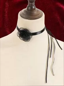 ROMWE Goth Gargantilla con diseño floral - Negro - Ver 1