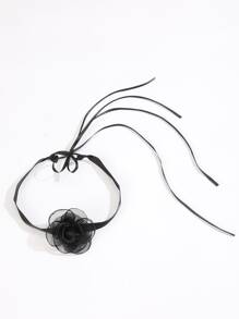 ROMWE Goth Gargantilla con diseño floral - Negro - Ver 3