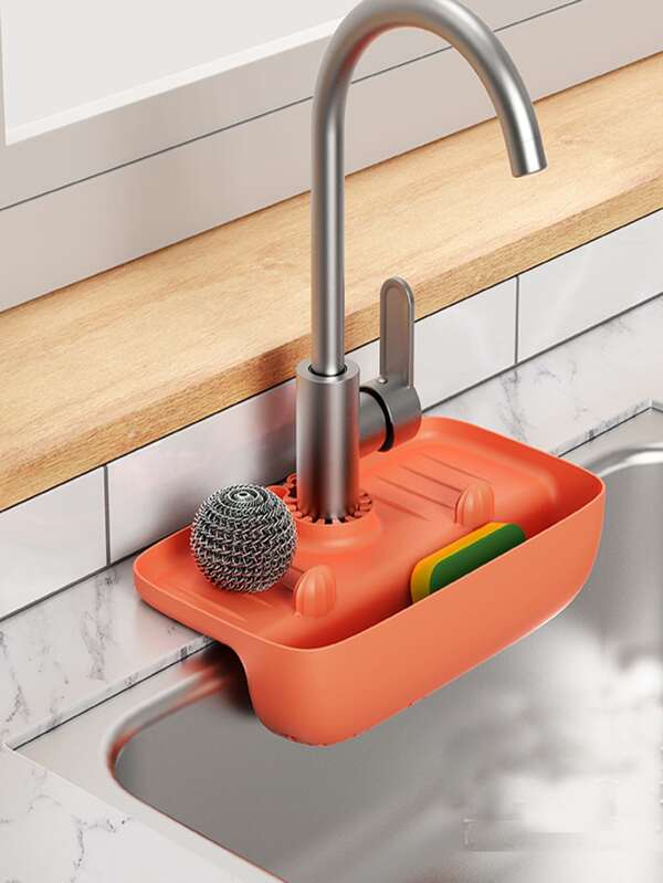 Sink Drain Rack, Anti-Splash Drain Basket, Absorbent Mat, Sponge, Dishcloth, Steel Wool, Small Tool Storage Box