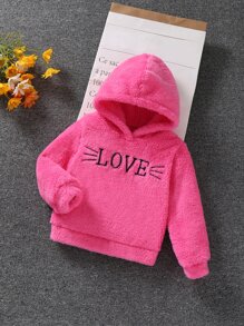 SHEIN Áo nỉ in hình gấu bông thêu chữ cho bé gái - Màu Hồng Tươi - Xem 1