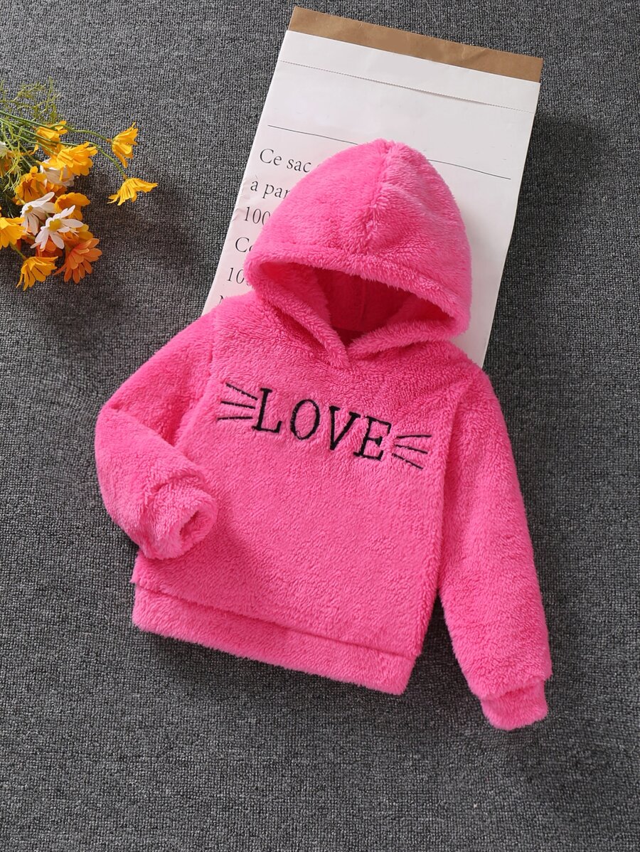 SHEIN Áo nỉ in hình gấu bông thêu chữ cho bé gái - Màu Hồng Tươi - Xem 1