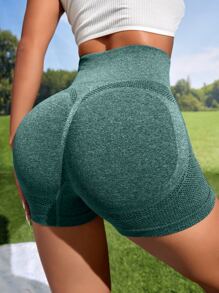 Easithlete Seamless Tummy Control Sports Shorts High Waisted ShortsWomen Sweat Short, Gym Short, Biker Short - Cadet Blue - View 2