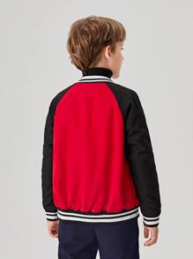 SHEIN Boys Raglan Sleeve Cartoon & Letter Graphic Varsity Jacket - Multicolor - View 5